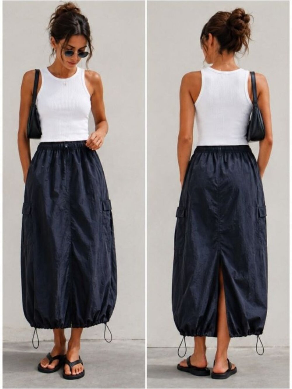 Love Tree Black Parachute Cargo Maxi Skirt Size M NWT